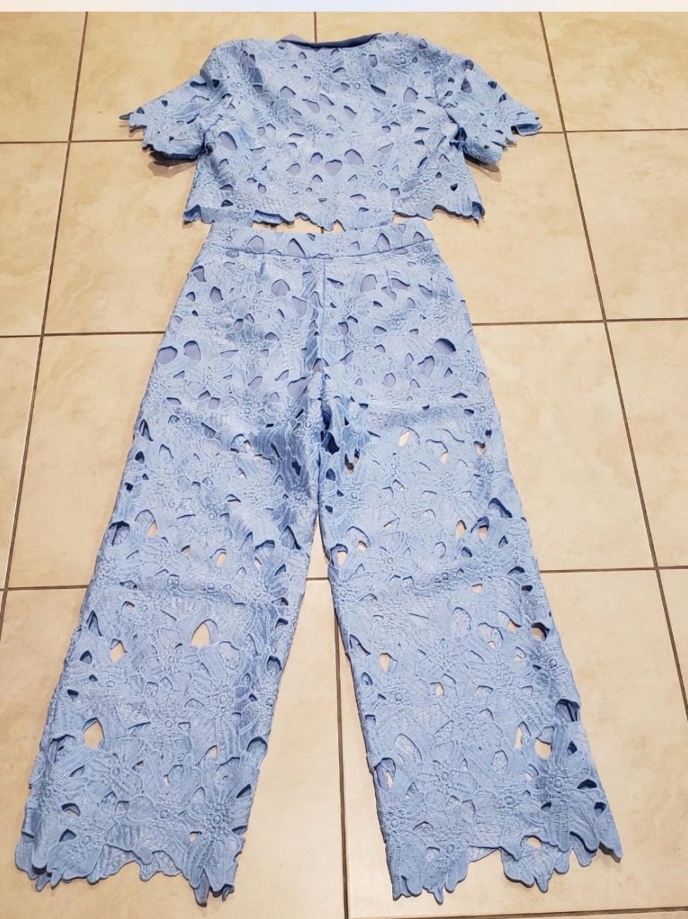 Commense Periwinkle Blue Lace Wide-Leg Jumpsuit - Picture 3 of 9